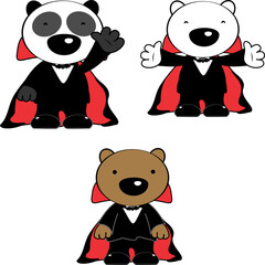 Wall Mural - halloween dracula costume cartoon cute kawaii bears set illustration in vector format