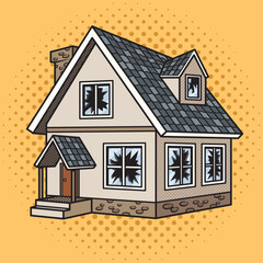 Poster - house with broken windows pinup pop art retro vector illustration. Comic book style imitation.