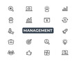 © artnazu - Business Management Outline Icon Collection. Thin Line Set contains such Icons as Vision, Mission, Values, Human Resource, Experience and more. Simple web icons set.
