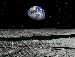 Wall Mural - The Planet Earth seen from the surface of the Moon. Elements of this image furnished by NASA.