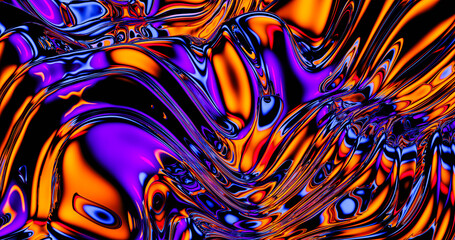 Abstract colorful background - metallic undulating liquid reflecting vibrant surface - 3d illustration