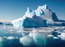 Blue Icebergs Floating In Antarctica
