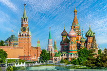 Moscow. Panoramic View Of Red Square With The Moscow Kremlin And St. Basil's Cathedral