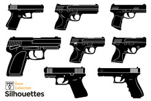 Isolated Silhouettes Of Firearms. Isolated Guns.