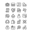 © tabletoy1001 - Hobby and entertainment icon set vector. Leisure weekend activity outline sign, line symbol collection. Photo, music, hiking, diving, fishing, cooking, gaming. Editable stroke, pixel perfect 48x48.