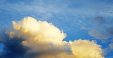 Isolated Fluffy Cloudscape Background, Blue Summer Sky, White Towering Cumulus Congestus Storm Clouds