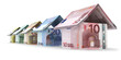 Bausparen & Hypothek: Häuser geformt aus Geldscheinen