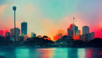 Wall Mural - Sydney cityscape ocean evening sky view