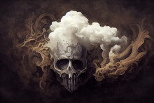 3d Illustration Of A Scary Figure, A Skull Emerging From Smoke.