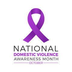 National domestic violence awareness month is observed every year in october. Domestic violence awareness month, background with purple ribbon. Vector illustration.