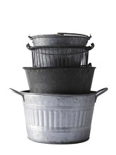 Collection Of Buckets On White Background