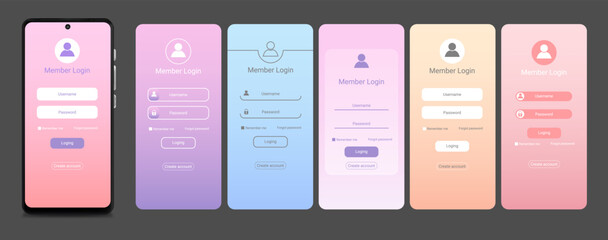 Realistic Detailed 3d Mobile Phone Screen with Login Form Template Pastel Color Interface Design. Vector illustration