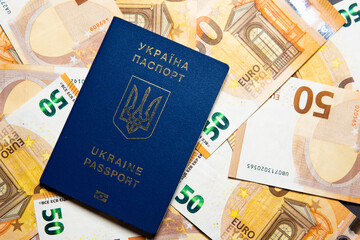 Wall Mural - Euro money and a Ukrainian passport