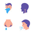 Respiratory disease symptoms icon collection in flat style