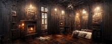 Very Old Victorian Mansion Living Room Interior Mockup With Fireplace