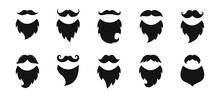 Mustache And Beard Icons. Beard Styles Collection. Flat Black Mustache And Beard Icon Set. Vector Graphic