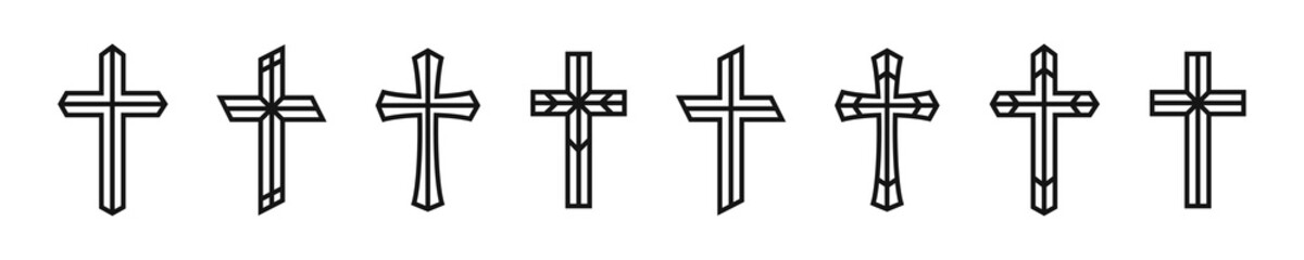 Christian cross icons. Cross signs. Cross shapes collection. Vector graphic