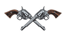 Pistol, Crossed Revolvers Isolated On White Background. Vintage Gun Or Firearm Vector Illustration 