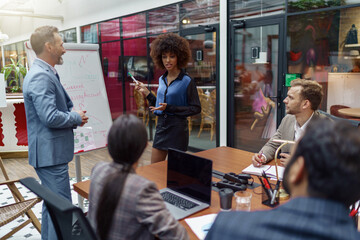 A group of business people partners during a set team meeting in the modern office