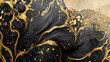 Leinwandbild Motiv Spectacular realistic abstract backdrop of a whirlpool of black and gold. Digital art 3D illustration. Mable with liquid texture like turbulent waves background.