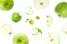 Halves Of Fresh Green Apple On White Background