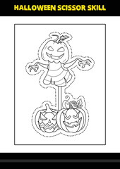 Halloween scissor skill for kids. Halloween scissor skill coloring page for kids.