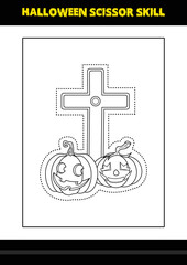 Halloween scissor skill for kids. Halloween scissor skill coloring page for kids.