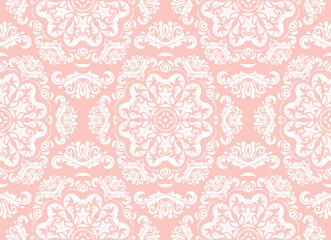 Wall Mural - Orient vector classic pink and white pattern. Seamless abstract background with vintage elements. Orient pattern. Ornament for wallpapers and packaging