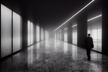 3d render of long corridor with natural light. AI generated art illustration.