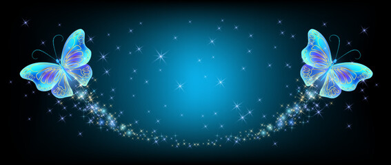 Wall Mural - Flying butterflies with sparkle and blazing trail