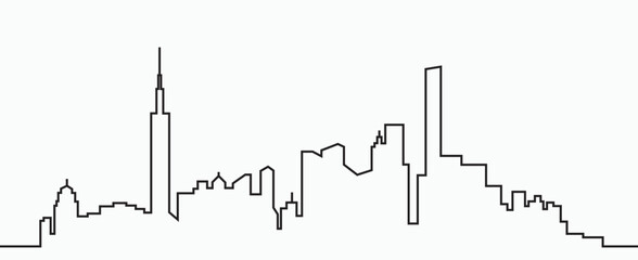 Wall Mural - Modern City Skyline outline drawing on white background.