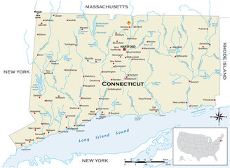 Sticker - Highly detailed physical map of the US state of Connecticut