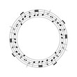 black music staff and various notes round frame on white background. Musical notes melody vector illustration