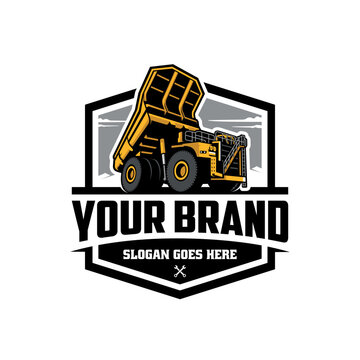 dump truck, earth mover illustration logo vector