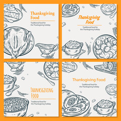 Wall Mural - Vector illustration. Thanksgiving Food. The menu can be used in bars, cafes, restaurants. Design template celebration.