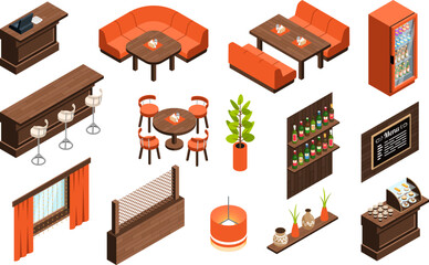 Wall Mural - Isometric Restaurant Interior Set