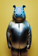hippo wearing silver suit