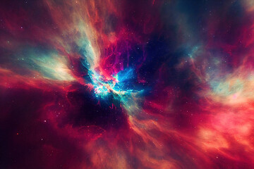 Wall Mural - colorful nebula, abstract space galaxy background, big bang, digital illustration, digital painting,