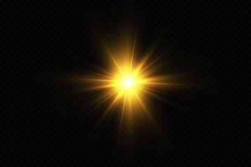 Wall Mural - light effect. golden bright star, yellow sun. starlight.