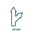detour icon from user interface collection. Thin linear detour, arrow, danger outline icon isolated on white background. Line vector detour sign, symbol for web and mobile