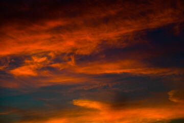 Wall Mural - Beautiful red clouds in the dark blue sky, summer sunset