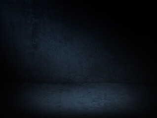 Wall Mural - dark blue concrete background with lighting. urban concrete room in the dark texture. photography st