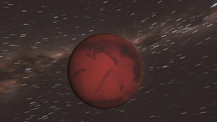 Wall Mural - Planet Mars Timelapse Night to Day with Milky Way Galaxy Rotating in Background - 3D CGI Animation 4K
