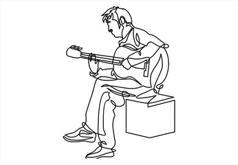 Sticker - continuous line drawing of a man playing guitar musician vector illustration.