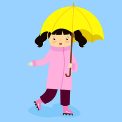 Poster - girl in autumn clothes under an umbrella