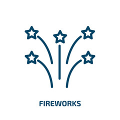 Sticker - fireworks icon from brazilia collection. Thin linear fireworks, birthday, gift outline icon isolated on white background. Line vector fireworks sign, symbol for web and mobile