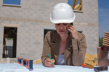 woman architect engineer at a construction site