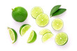© NUM LPPHOTO - Lime with sliced and green leaf isolated on white background , top view , flat lay.