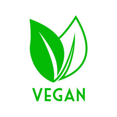 Poster - Concepto dieta vegana verde. Logo con texto Vegan Restaurant con silueta de hojas de planta rellena y lineal