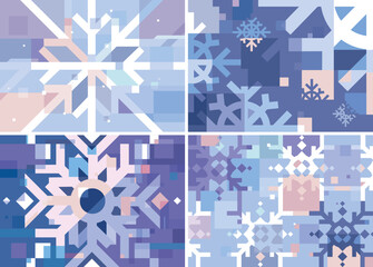 Wall Mural - set of abstract banners with snowflakes. winter placard designs in flat style.